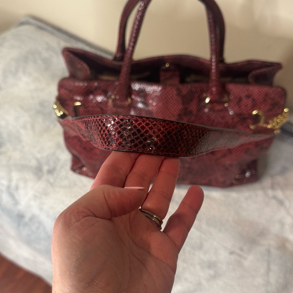 Michael Kors Large Red & Black Python Embossed Leather Satchel - Gold HW - Picture 9 of 16